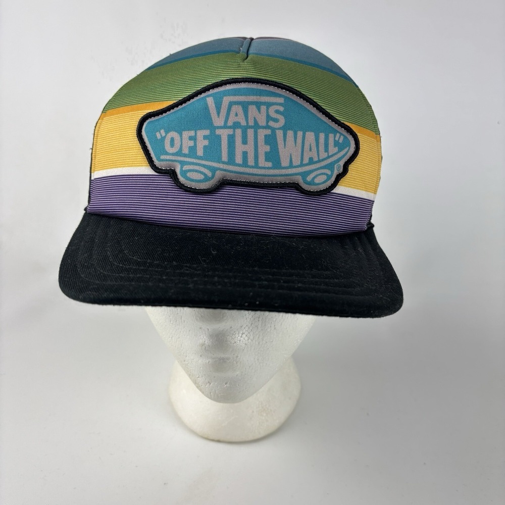VIntage VANS OFF THE WALL Skateboard Striped Snapback Trucker Hat Foam Mesh Cap
